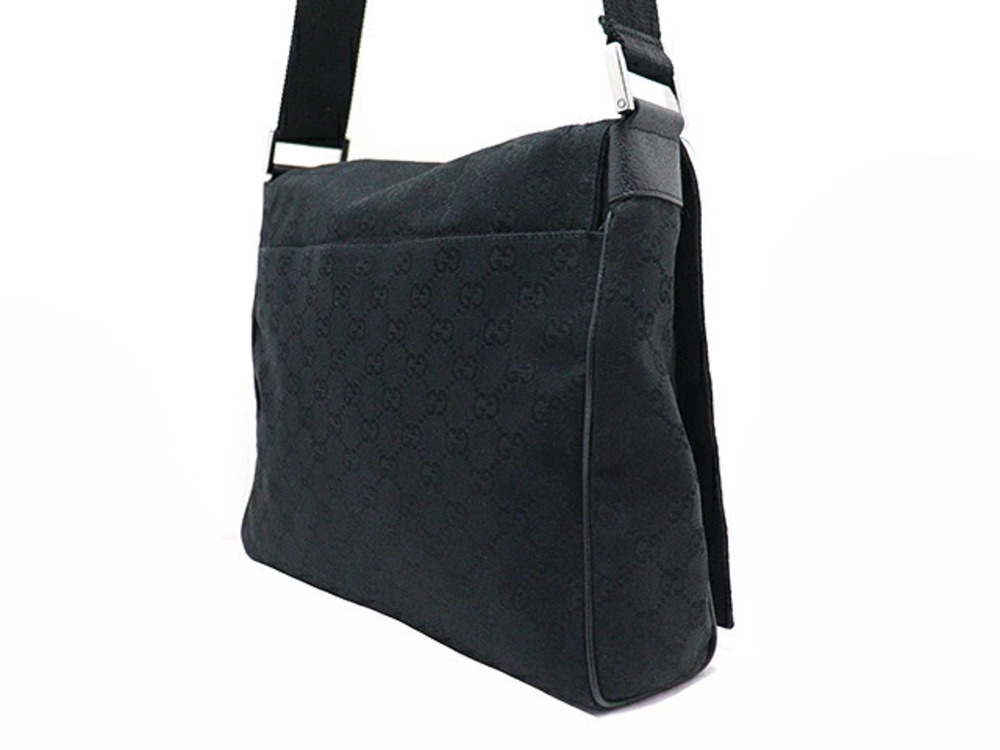 Gucci Black Canvas Messenger Bag GG Shoulder Black